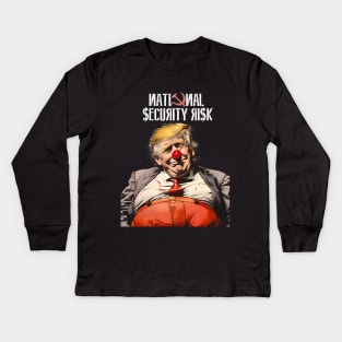 Donald Trump: National Security Risk  on a dark (Knocked Out) background Kids Long Sleeve T-Shirt